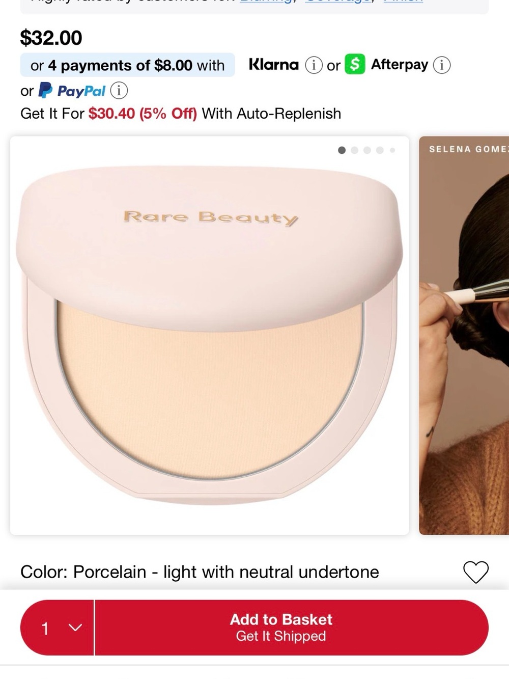 Rare Beauty Porcelain Compact Powder - Porcelain